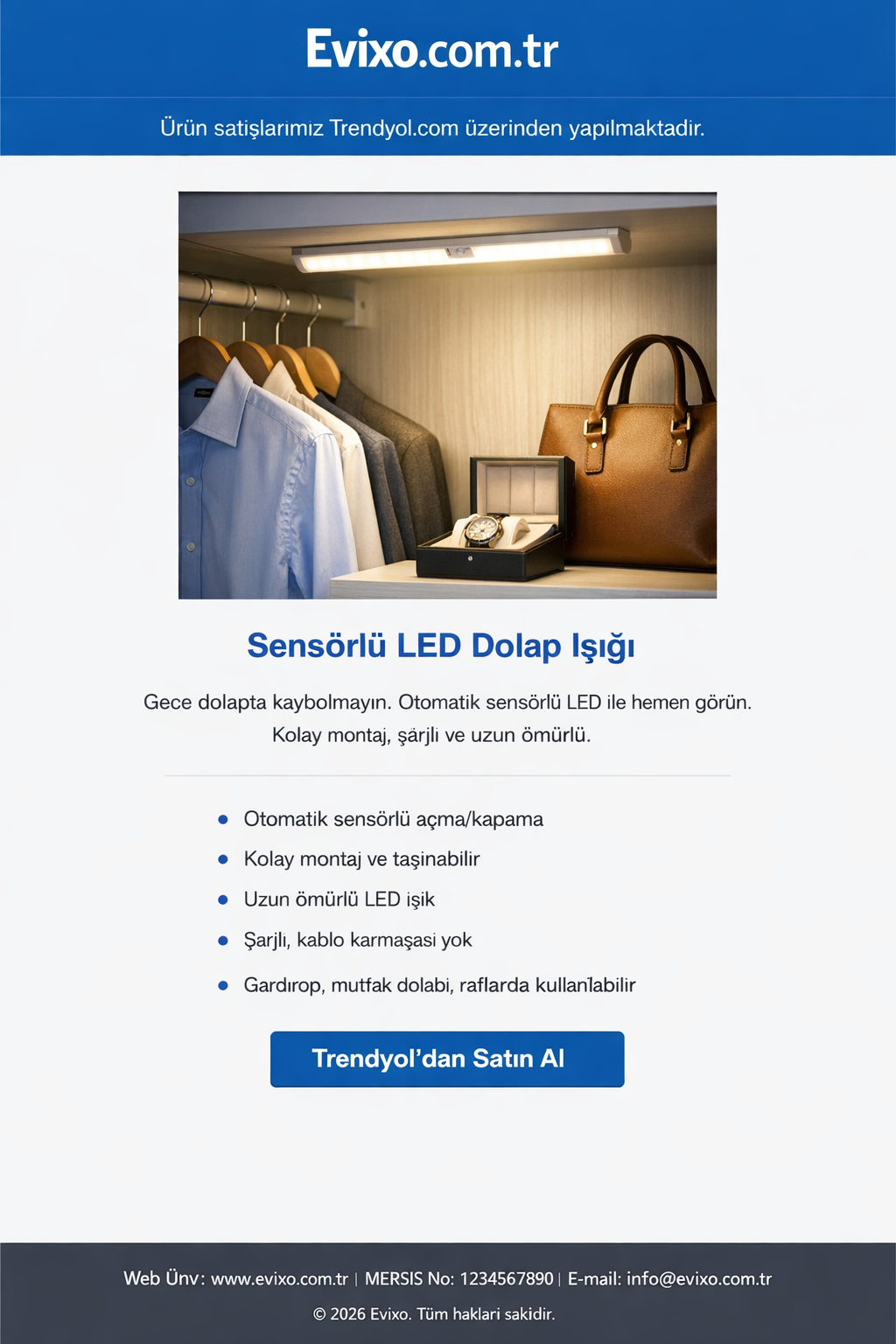 Sensörlü LED Dolap Işığı